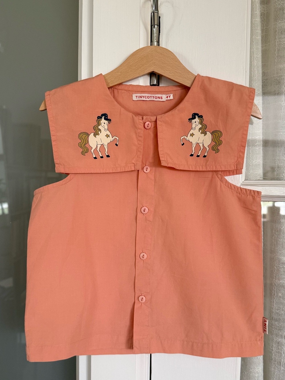 Tinycottons Coral Sleeveless Button-Front Top with Unicorn Detail